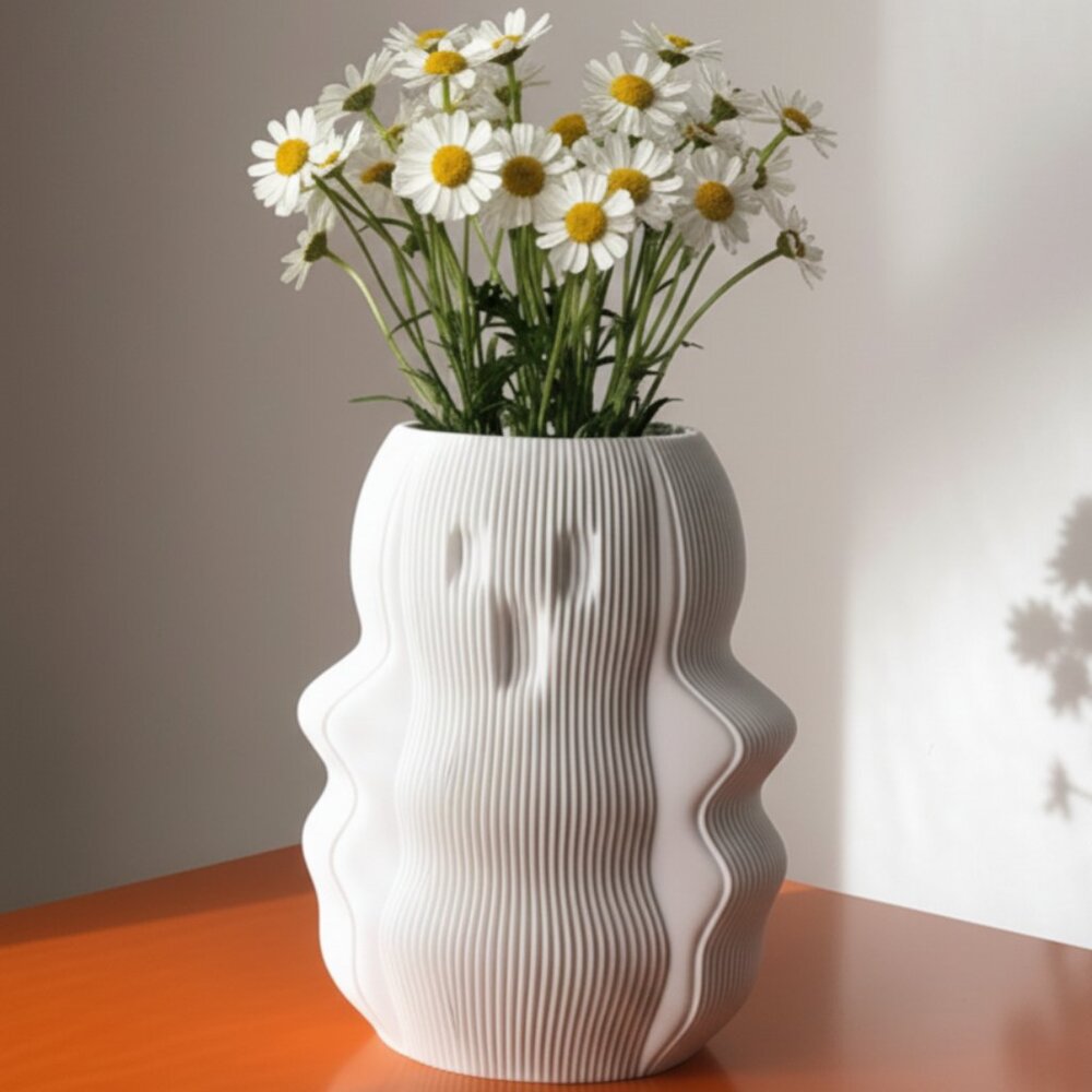 boo Ghost Wavy Ribbed White Vase Plant Pot Modern Textured Nordic Home Decor